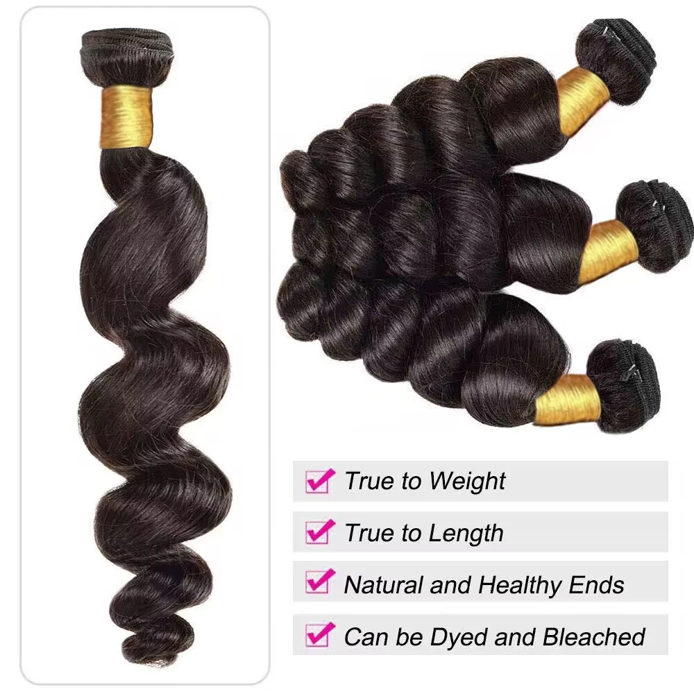 Pacotes de onda solta para mulheres negras, cabelo humano, cabelo remy brasileiro virgem, 100% não transformados, 3 pacotes, extensões