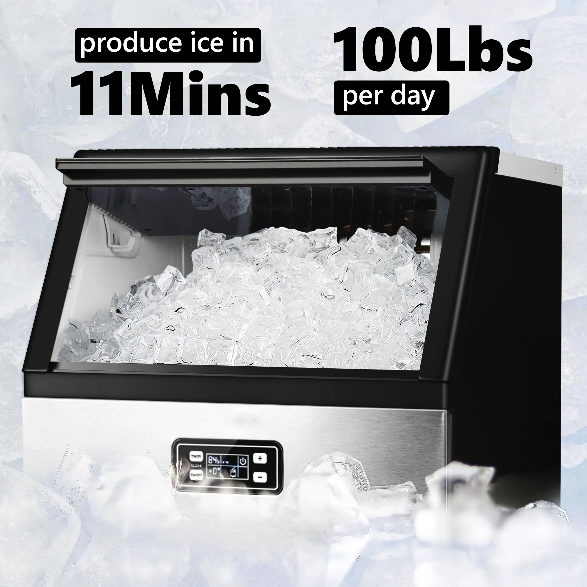 Simzlife Commercial Cube Ice Maker Machine 100lbs/24H 33lbs Ice Storage Capacity Stainless Steel ice Machine for Bar Restaurant