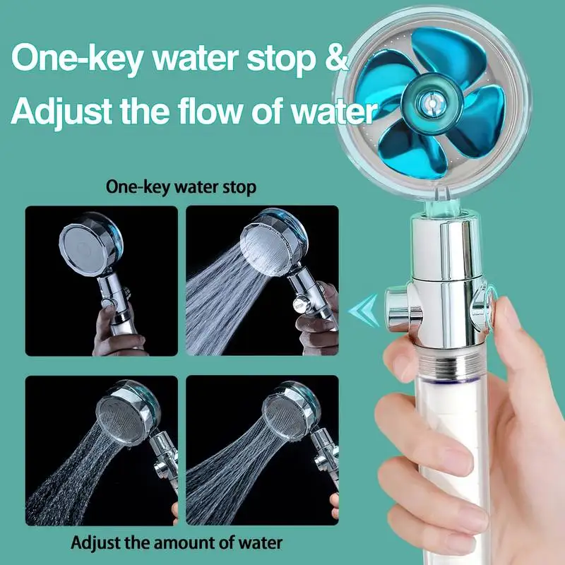

360 Degrees Rotation Turbo Fan Shower Head High Pressure Water Saving Spray Adjustable Showerhead Filters Bathroom Accessories