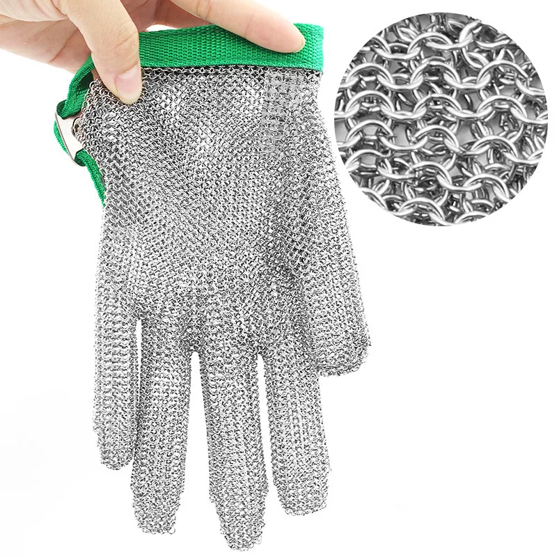 NMSafety 100% 304 Stainless Steel Ring Cut Resistant Butcher Protective Mesh Meat Gloves