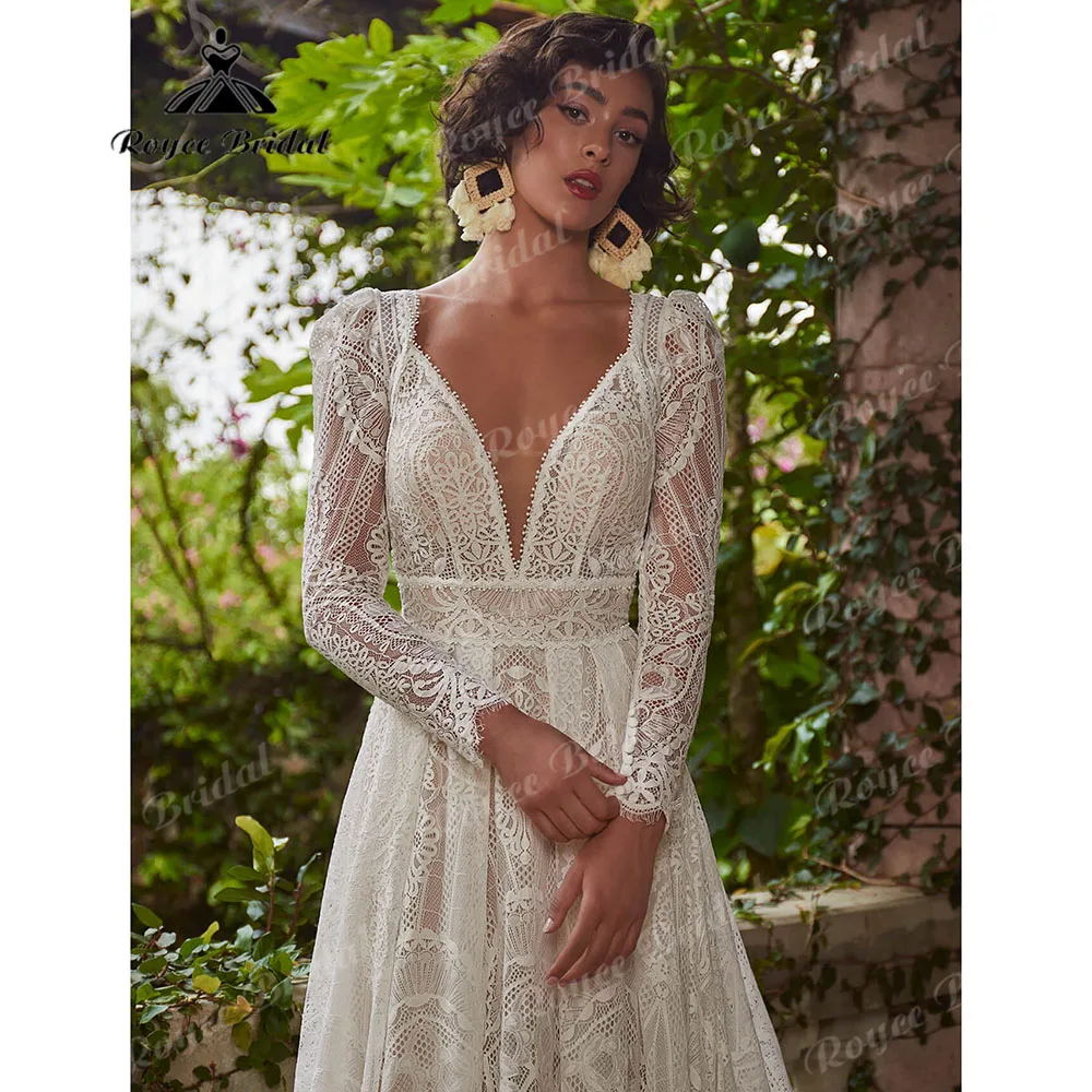 Robe Civil Sexy Bridal Beach Bohemian Lace Women Wedding Dress with Long Sleeve Bolero Destination Bridal Gown Customized 2025