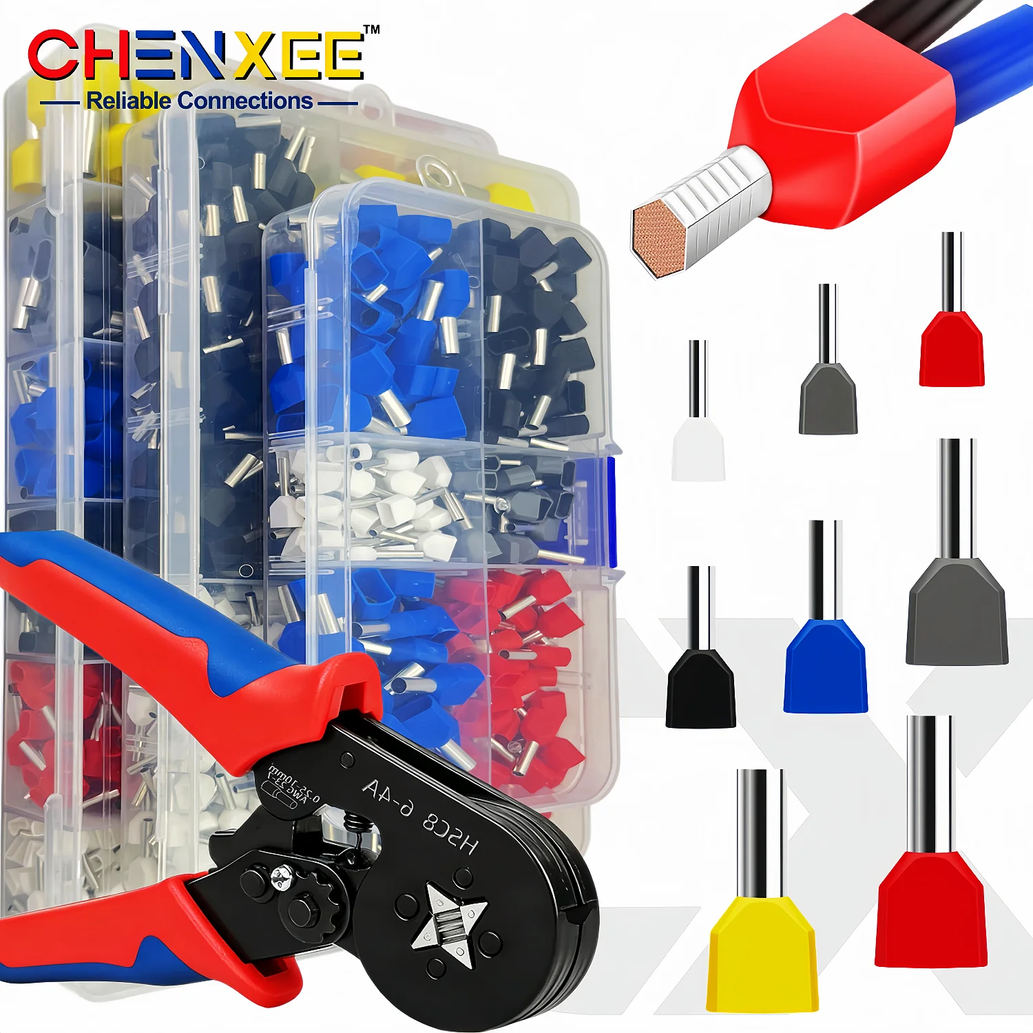 Double Wire Ferrule Connector Kit Crimper Tool Insulated Dual Bootlace Terminals Set for Electrical Wiring DIY Repair Automotive
