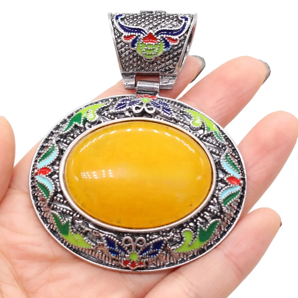Vintage Ethnische Natürliche Stein Kristall Achate Charme Elliptischen Boho Abalone Shell Anhänger