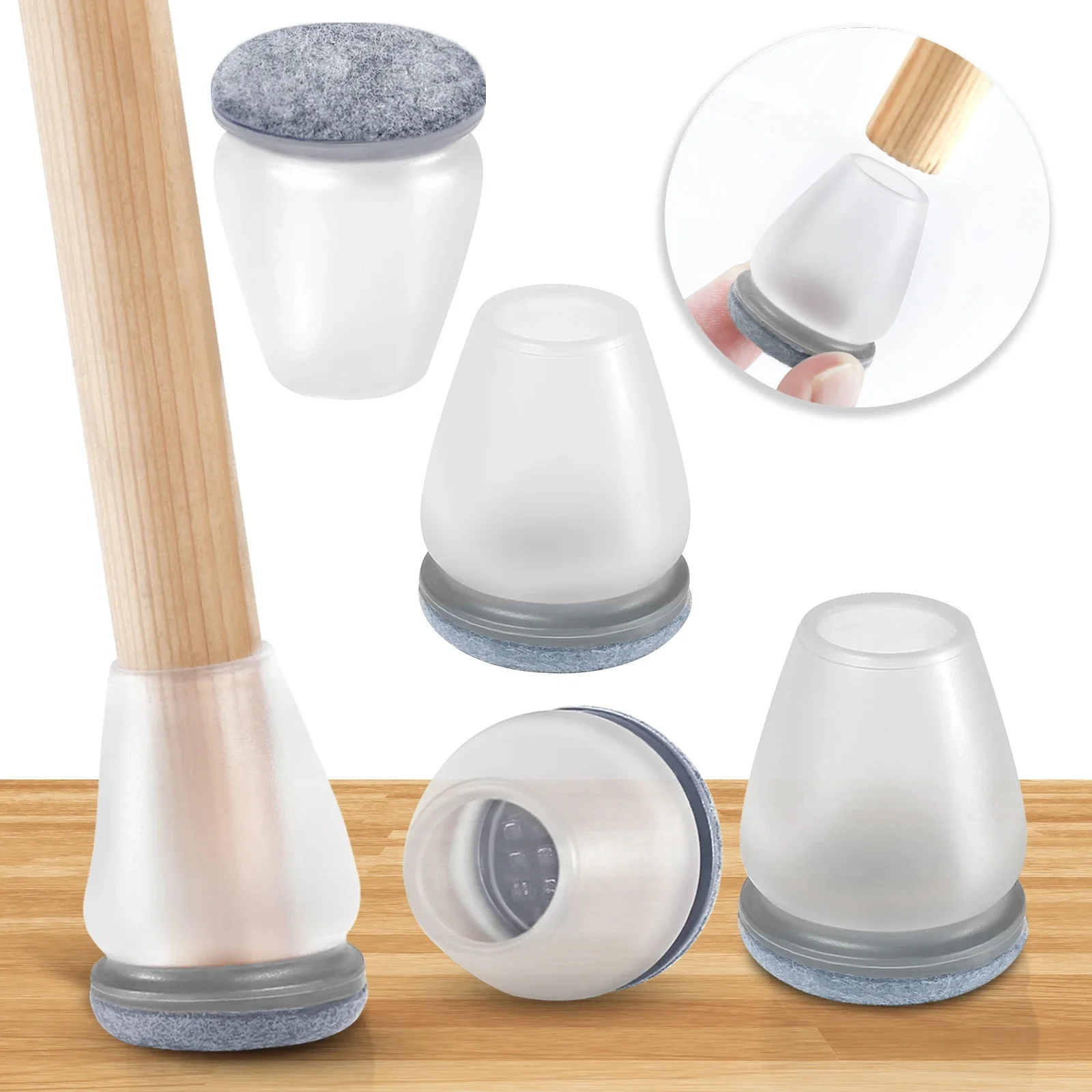 16PCS Grey Chair Leg Floor Protectors with Thick Wrap Felt Pads Silicone Furniture Foot Cover Table Feet Protect Floors