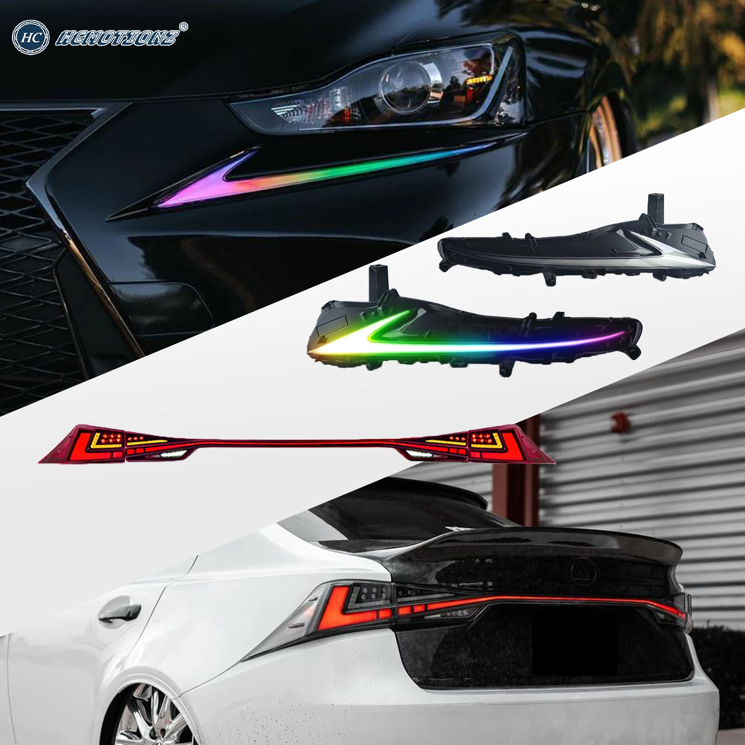 

HCMOTIONZ Car Lamps Set for Lexus IS IS250 IS350 300h F 2013-2016 2017-2020 LED RGB Day Running Lights and Tail Lights Assembly