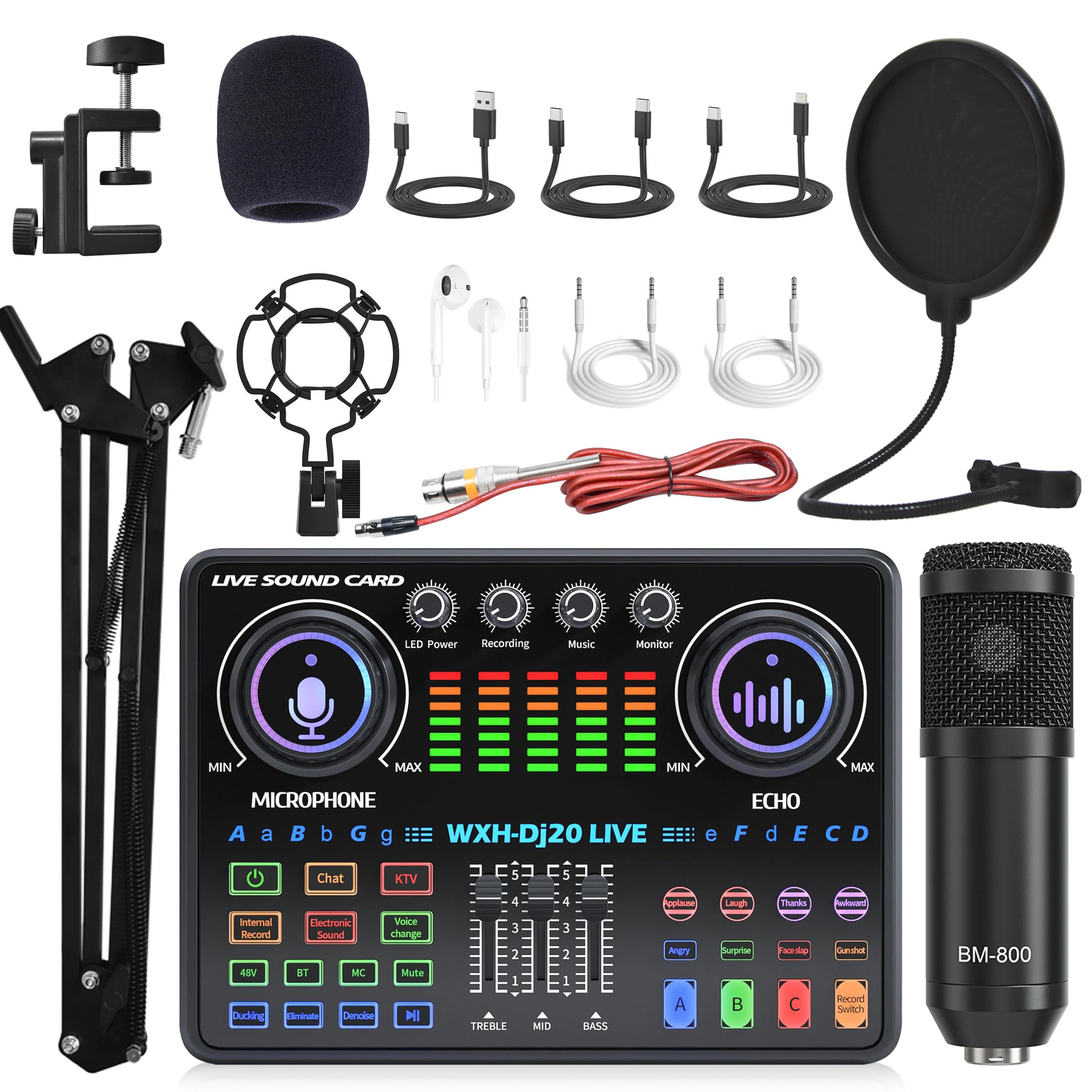 

Professional Audio Mixer, DJ20 Live Sound Card and Audio Interface with DJ Mixing Effects and Voice Changing, Live Studio Equipm