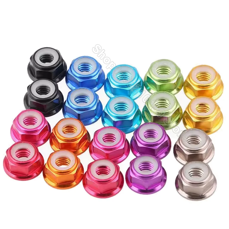 Colour Aluminum Flange Nylon Insert Lock Nuts M2 M3 M4 M5 M6 Locknuts Self-locking Nut Motor Screw Nut for FPV Racing Model Part