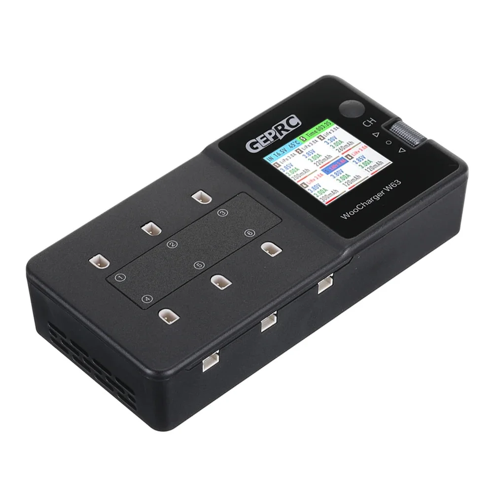 GEPRC WooPower W63 78W 3A * 6 6 منافذ 1S شاحن بطارية ليبو مفرغ مع وظيفة التخزين 1.54 بوصة IPS عرض دعم يبو/