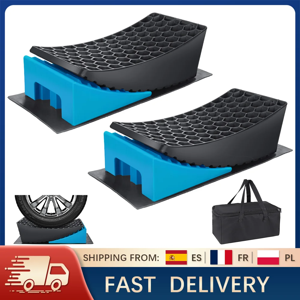 2 rampes de nivellement pour camping-car avec tapis et sac de rangement, cale-rampes en plastique robuste antidérapante pour support de caravane et camping-car