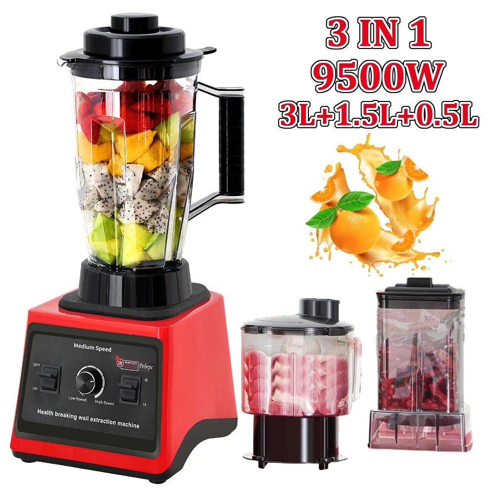 Frullatore elettrico 3 IN 9500W Robot da cucina commerciale ad alta potenza Frullati di ghiaccio Spremiagrumi 3L + 1. Contenitore da 5 l + 0,5 L