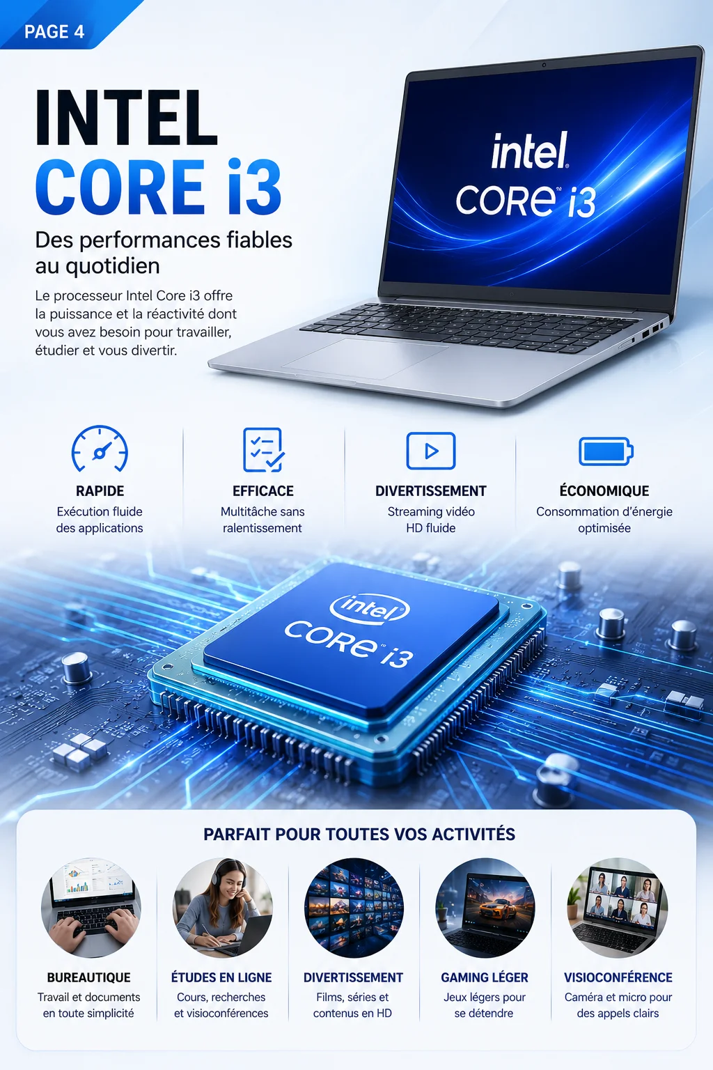 15.6-inch Full HD IPS Laptop with Intel Core i3, Windows 11 Pro, 16 GB RAM, 512 GB SSD, Wi‑Fi 5, Bluetooth 5.0, French keyboard, keyboard protective film, fingerprint reader, lightweight laptop for students, work, and desk use, 1920x1080 display