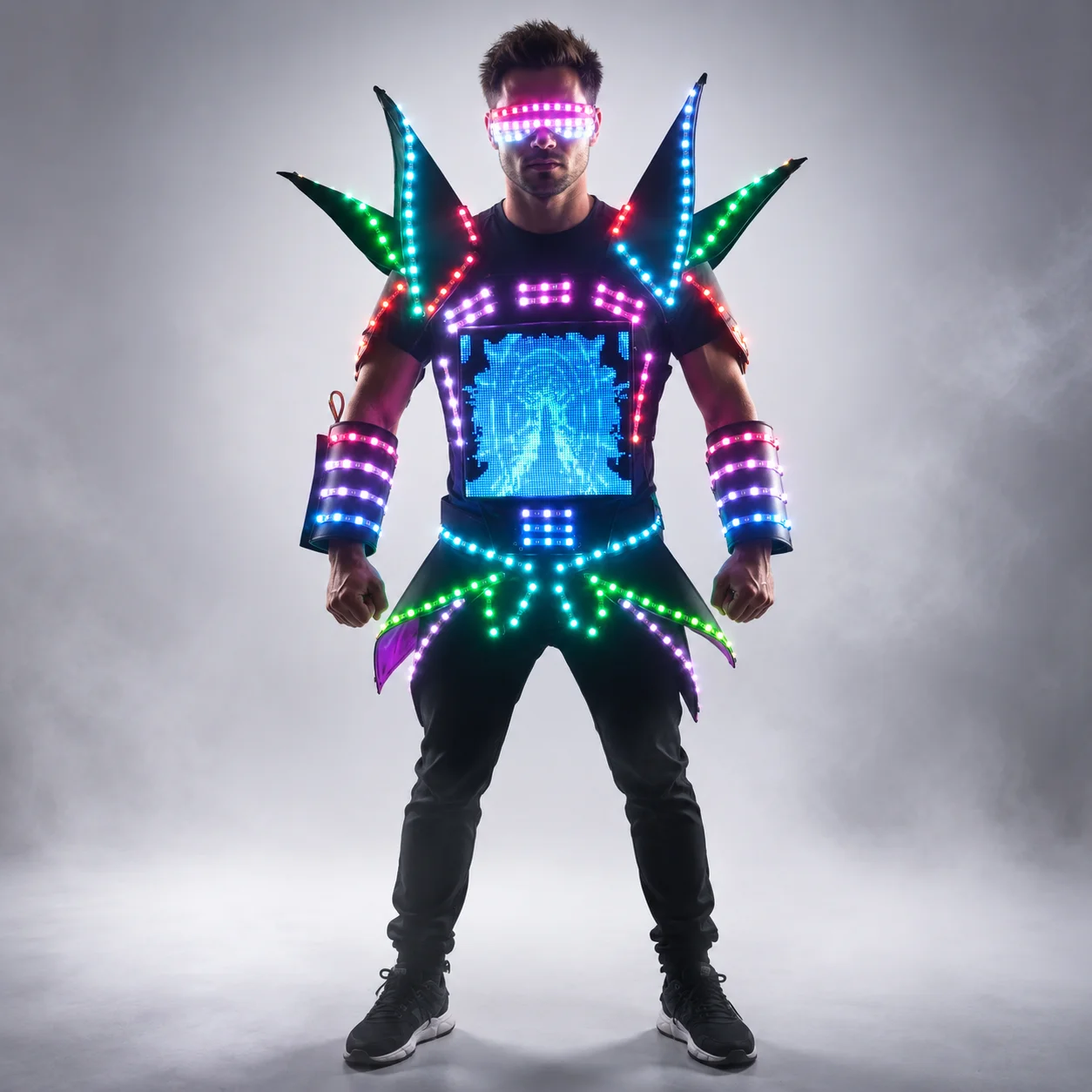 LED-Robot Display Kostüme Party Leistung Trägt Rüstung Anzug Bunte Licht Spiegel Kleiden Club Zeigen Outfits Helme Disco