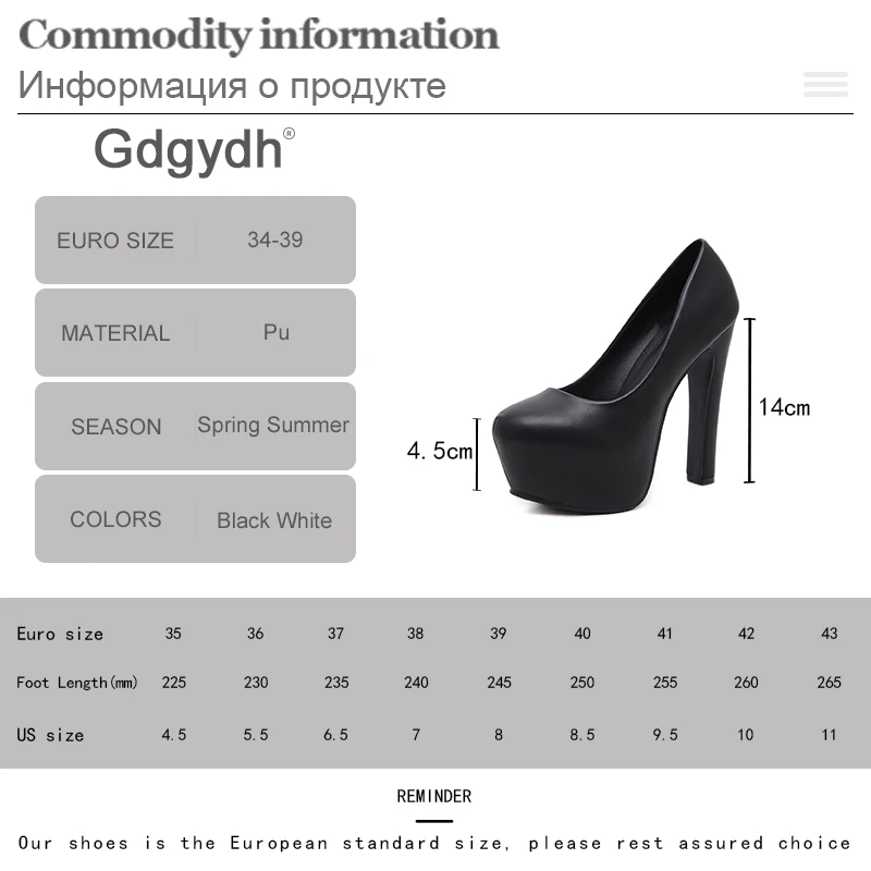 Gdgydh Womens Platform High Heels Shoes Slip On Stilettos Heel Leather PU Round Toe Black and White Classic Party Footwear