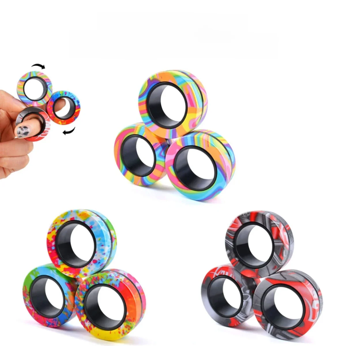 3 szt. Pierścienie magnetyczne Fidget zestaw zabawek dla dorosłych Fidget magnesy Spinner pierścienie Fidget Pack świetny prezent dla dorosłych nastolatki dzieci — zdjęcie 2