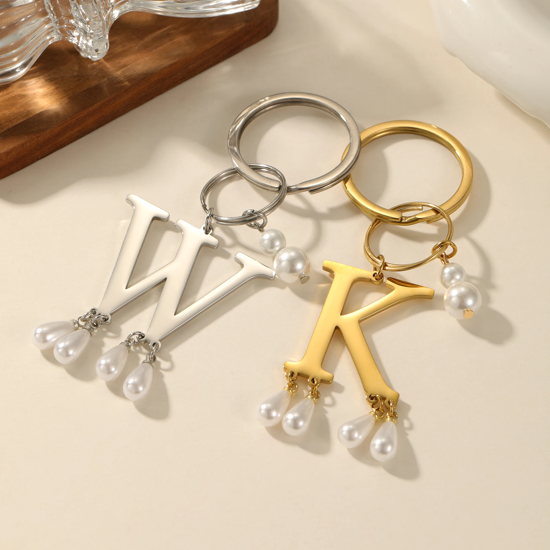 

Personalized Pearl Keychain Initial Letter Keychain Custom Alphabet Pendant Car Keychain Pendant Pearl Charm Gift for Women