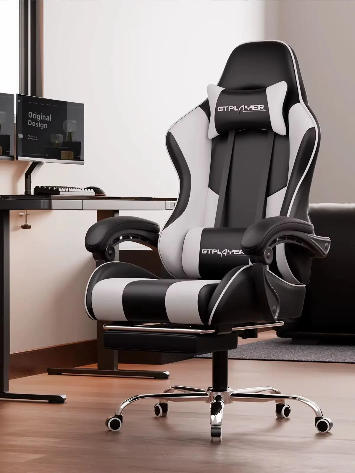 GTPLAYER Gamingstoel Bureaustoel Massage Gaming fauteuil Ergonomische gamerstoel Voetsteun Massage Lin Kussen Draaifauteuil - afbeelding 2