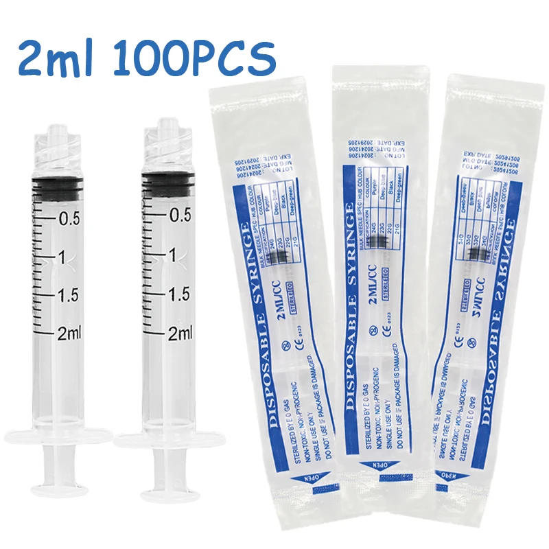 

100pcs 2ml Disposable Individually Sealed Packed Sterile Plastic Feeding Dental Luer Lock Syringe for Lab,animal