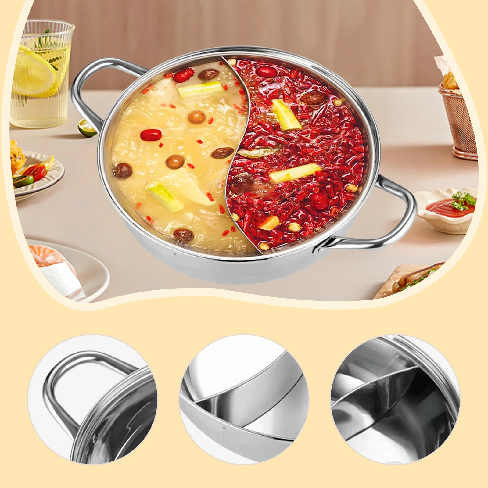 Professional Double Taste Hot Pot Stainless Steel Induction Cooker Pot Multi-Purpose Chinese Hot Pot for Soup Stew Shabu