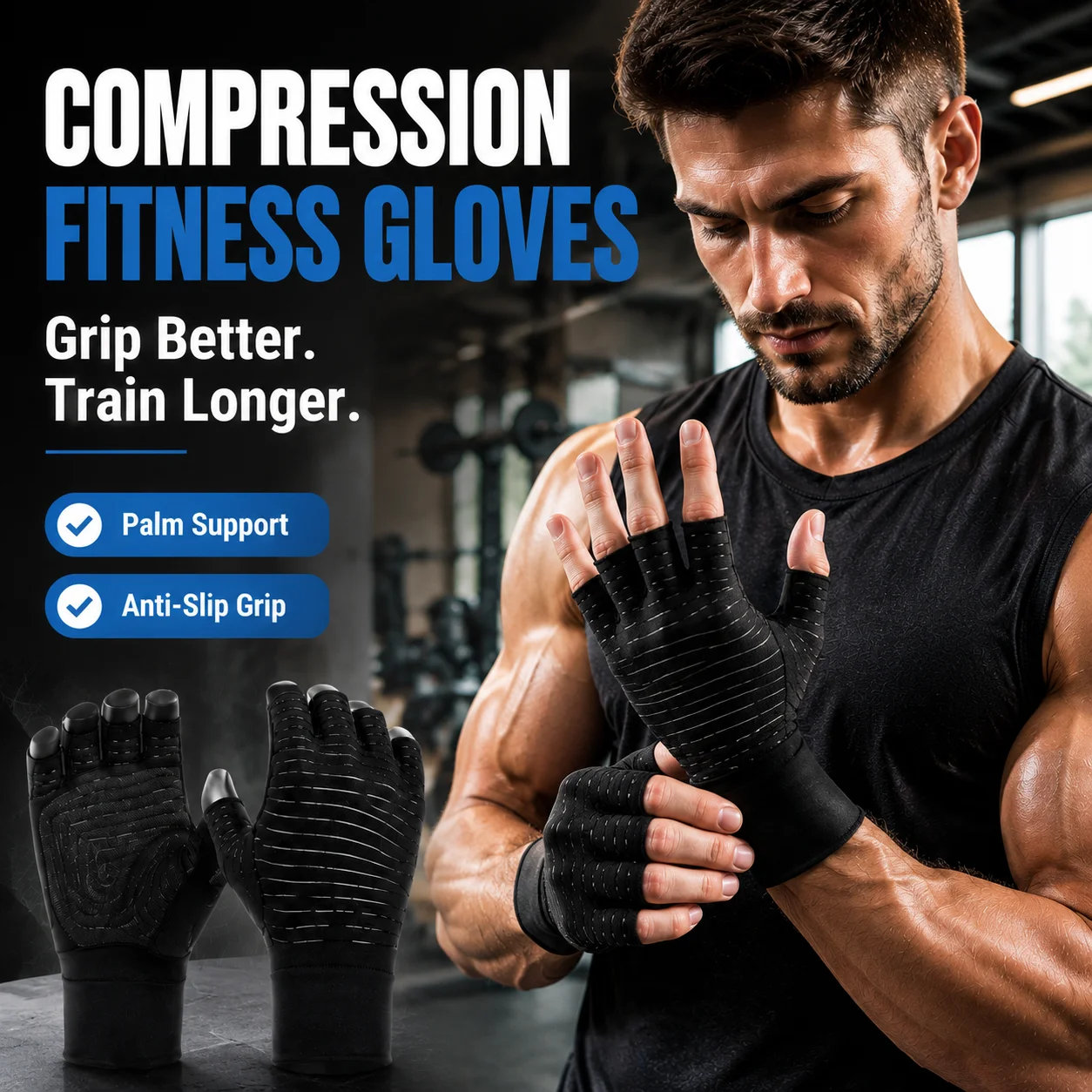 Luvas de Fitness Meio Dedo para Homens e Mulheres, Luvas de Compressão para Treino, Luvas para Levantamento de Peso, Antiderrapantes e Respiráveis