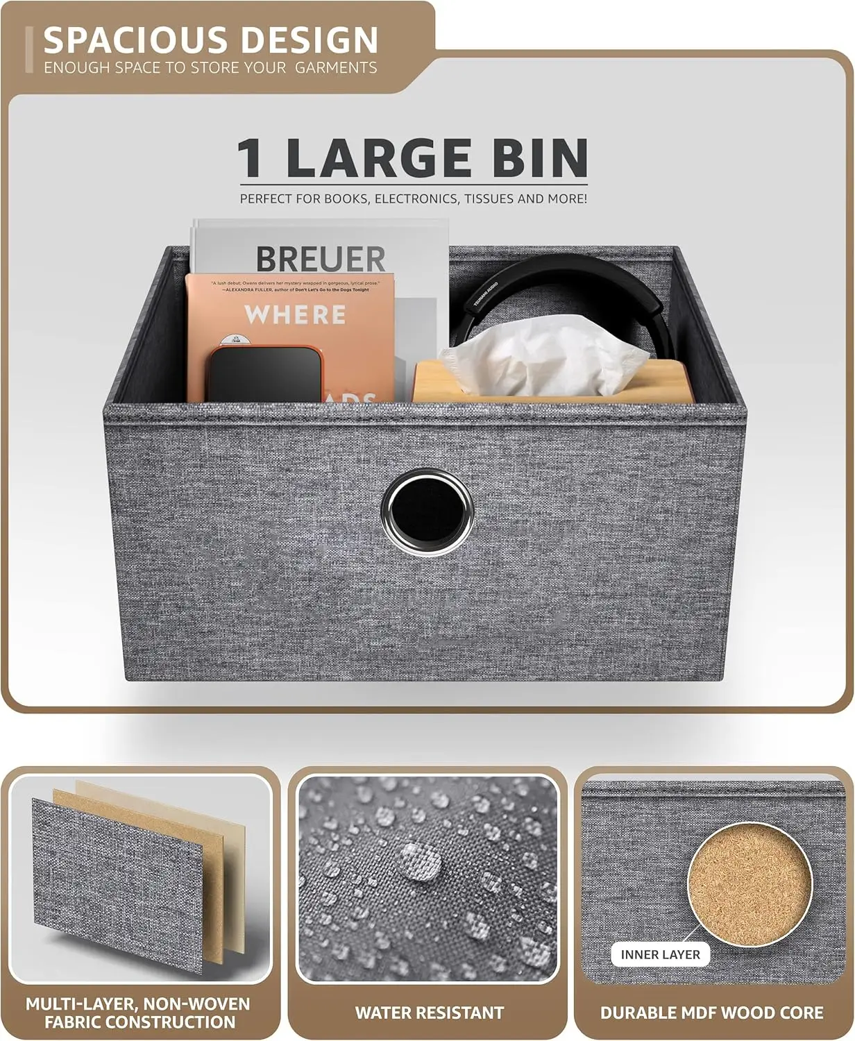 Nightstand 1-Drawer Shelf Storage - Bedside Furniture & End Table Chest Dresser with Steel Frame, Wood Top & Easy Pull Fabric Bi image 5