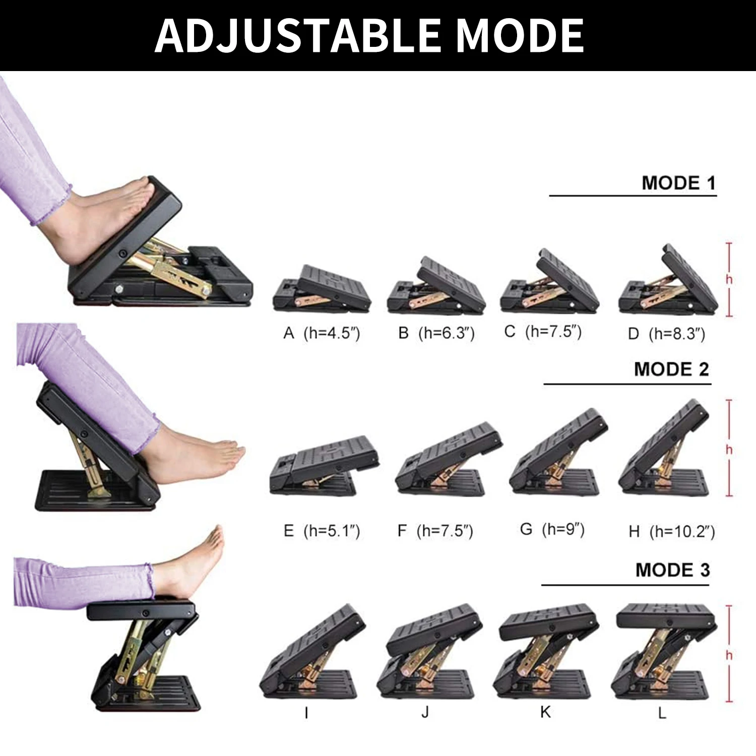 Poggiapiedi portatile multiuso, 4 livelli regolabili, per picnic, campeggio, ufficio o viaggi, cuscino in cotone rivestito in pelle rimovibile, supporto per le gambe del sedile dell'auto con regolazione dell'altezza in 4 posizioni
