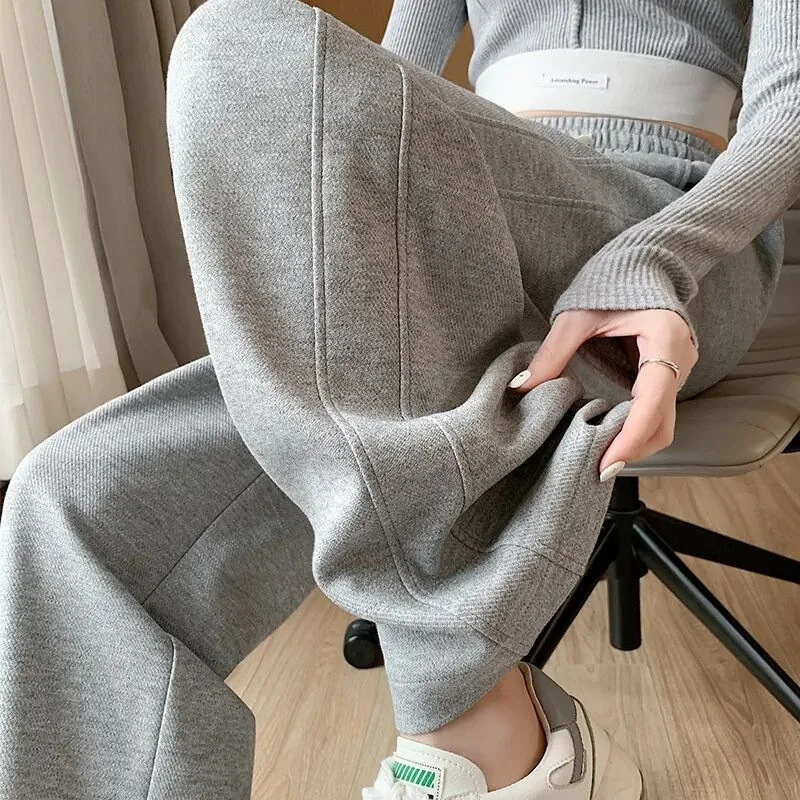 Women High Waisted Loose Sweatpants Drawstring Harem Lazy Casual Straight Leg Slack Female Baggy Grey Black Floor Pants Trousers