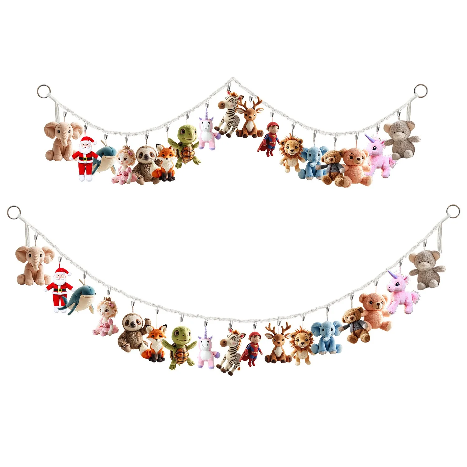

Cotton plush animal storage rope with 20 metal clips, wall-mounted hanging storage rack, suitable for kindergarten playrooms