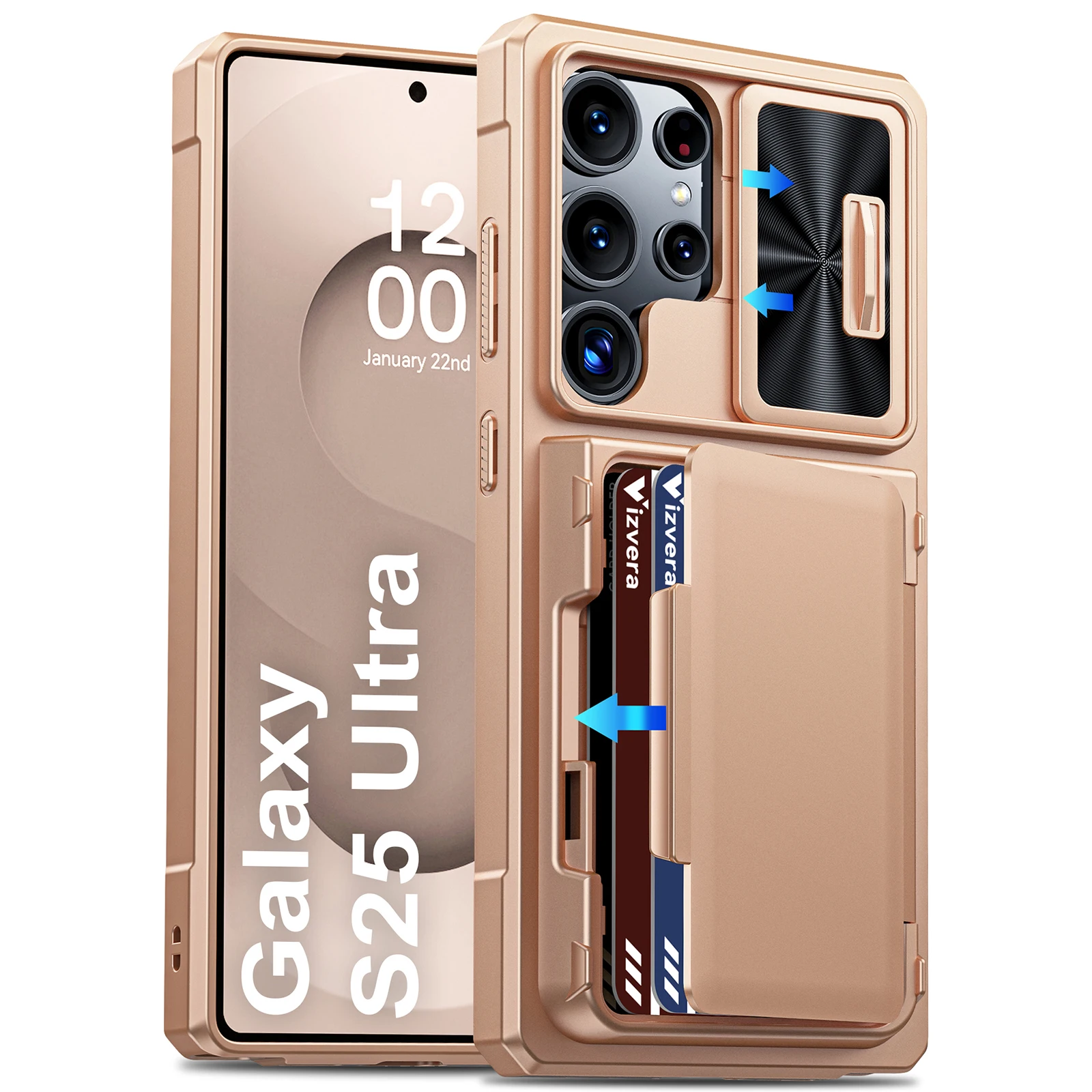 Robuste Stoßfeste Schutzhülle mit Kameraabdeckung, RFID-Blockierung Kartenhalter für Samsung Galaxy S25 Ultra-Schwarz – Detail 17