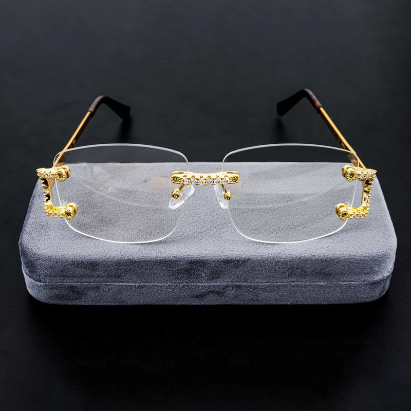Trendy 5A Zirkon Kupfer Sonnenbrille Frauen Männer Überzogene 18 karat Gold Bling Brillen Keine Objektiv Gläser Ins 2022 schmuck – Detail 2