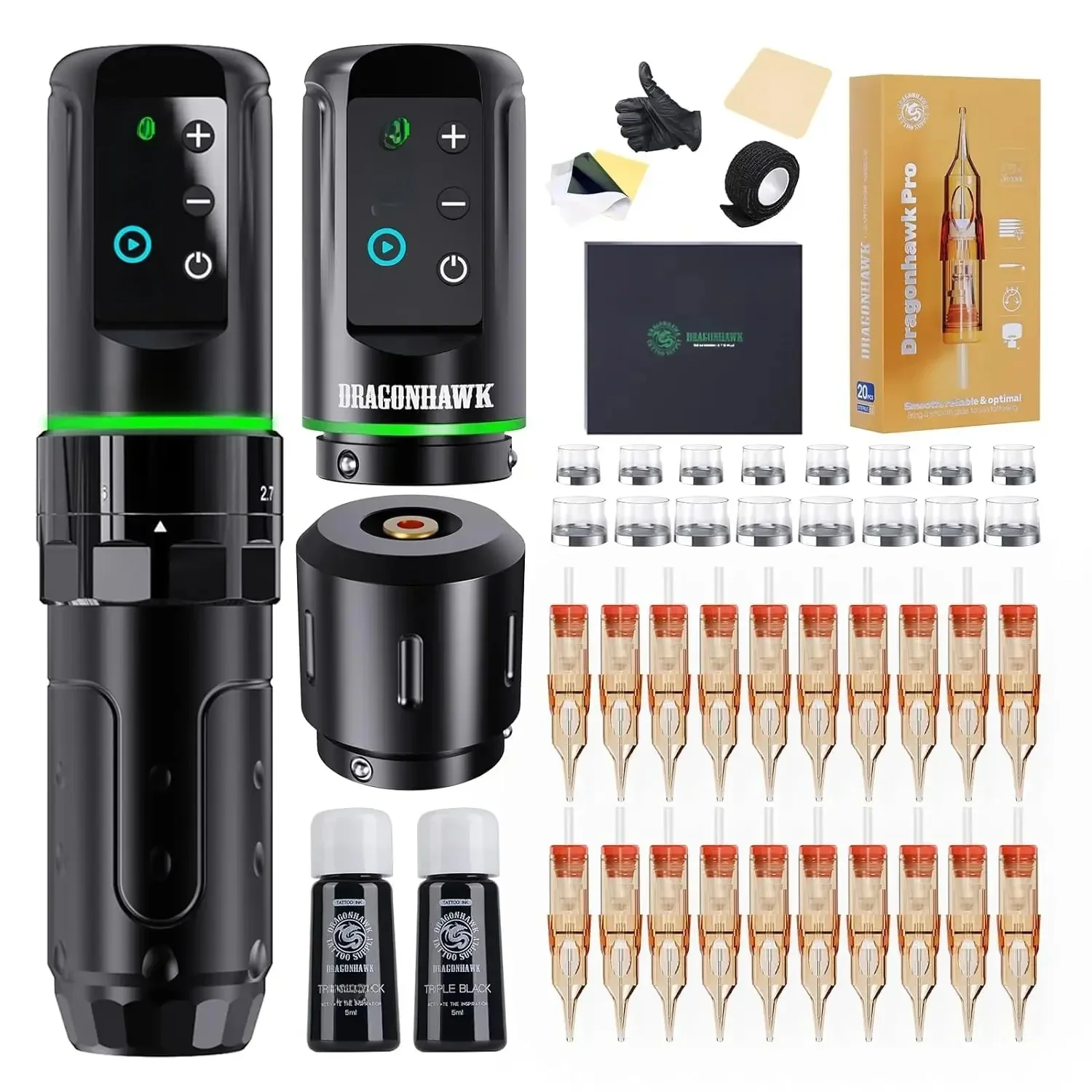 Dragonhawk L3 Draadloze tattoo machine met 7 instelbare slagen, ultra lichtgewicht 222g, dubbele 2000mAh accu's, geschikt voor lijnen, schaduwen en kleuren van tatoeages - afbeelding 2
