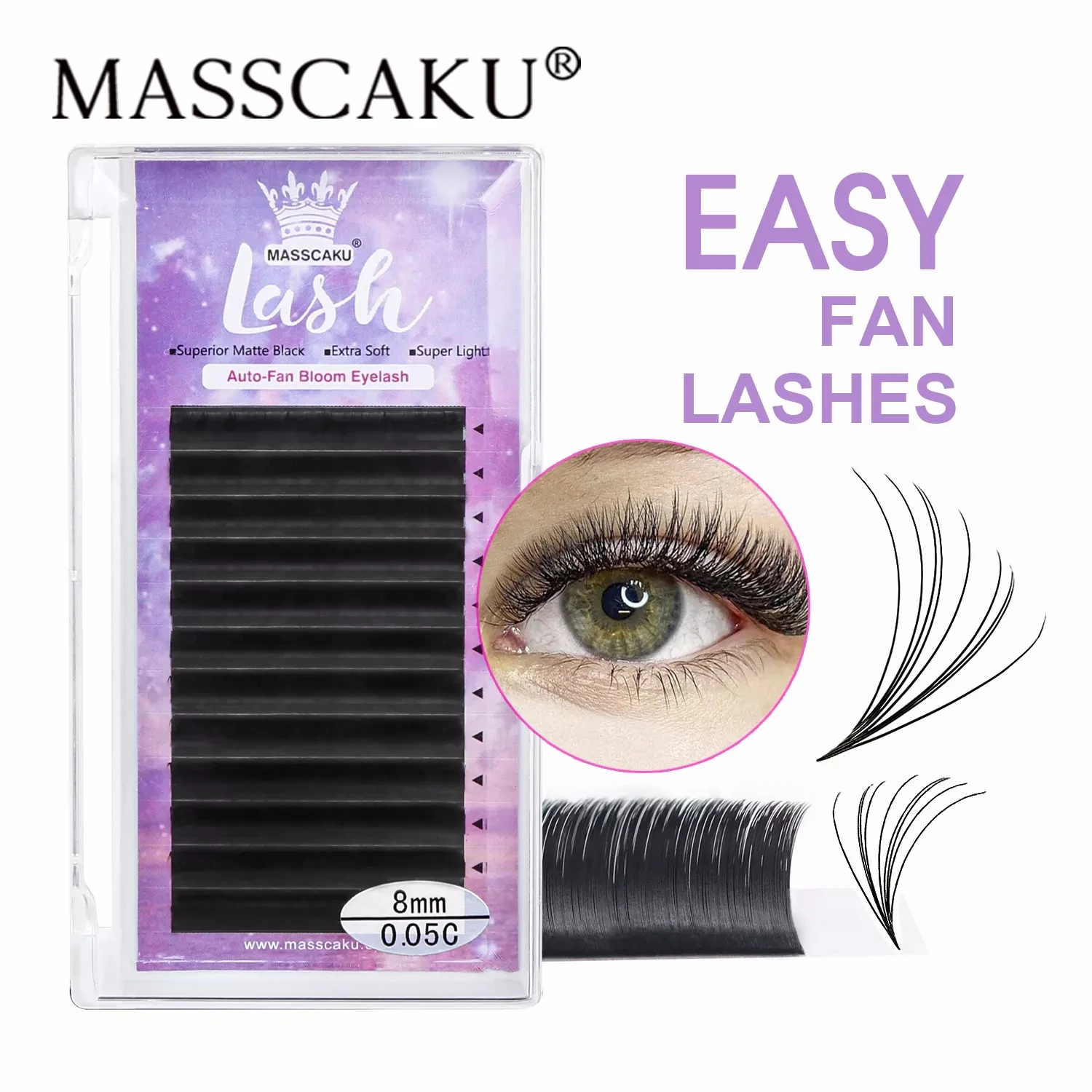 

MASSCAKU Make-up Super Long Easy Fanning False Lashes 8-20mm Fast Blooming 2d-20d Fanning Lashes for Building Eyelash Extension