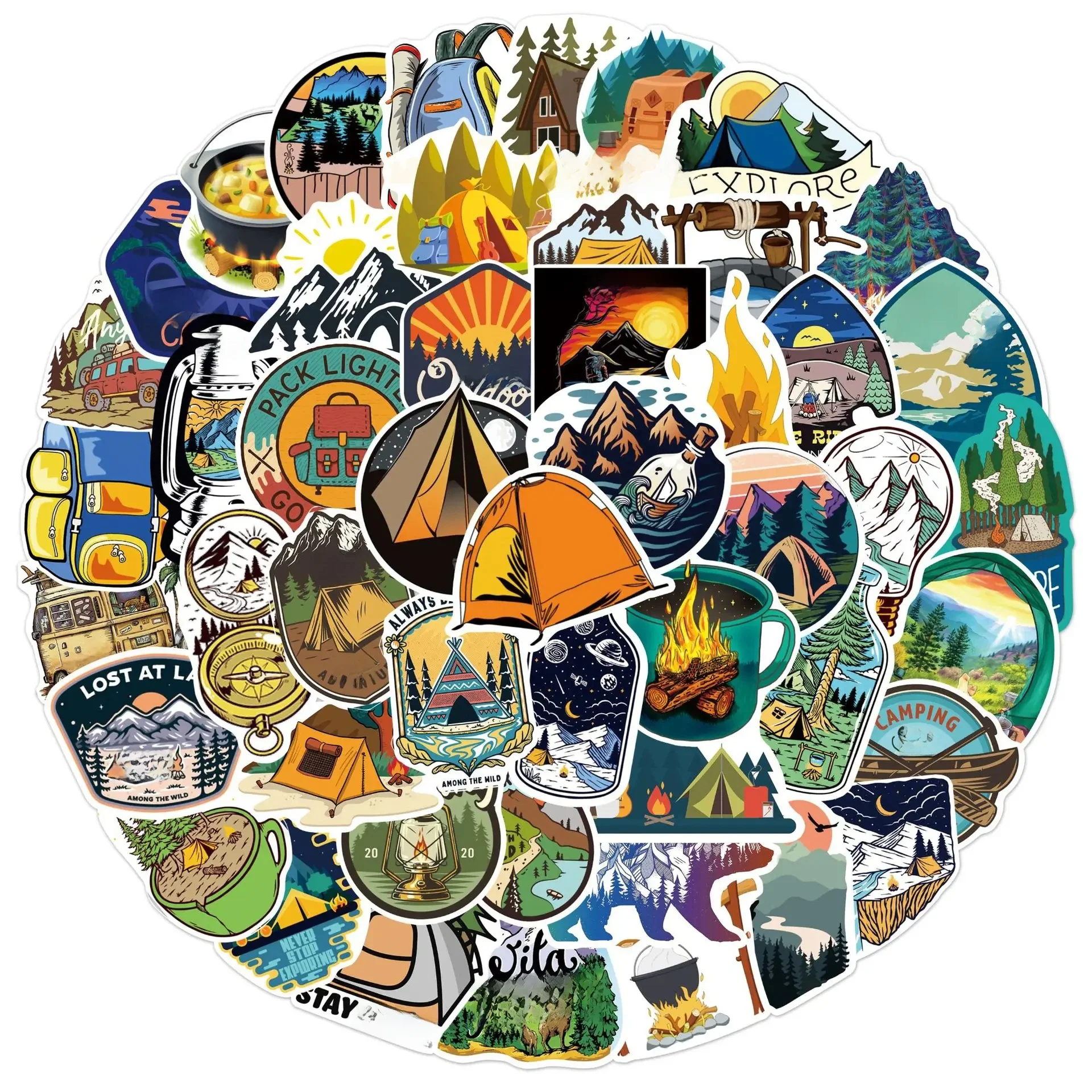 10/25/50pcs Graffiti sauvage Camping autocollants en plein air décalcomanies pour étanche bricolage téléphone ordinateur portable guitare valise casque bouteille d'eau