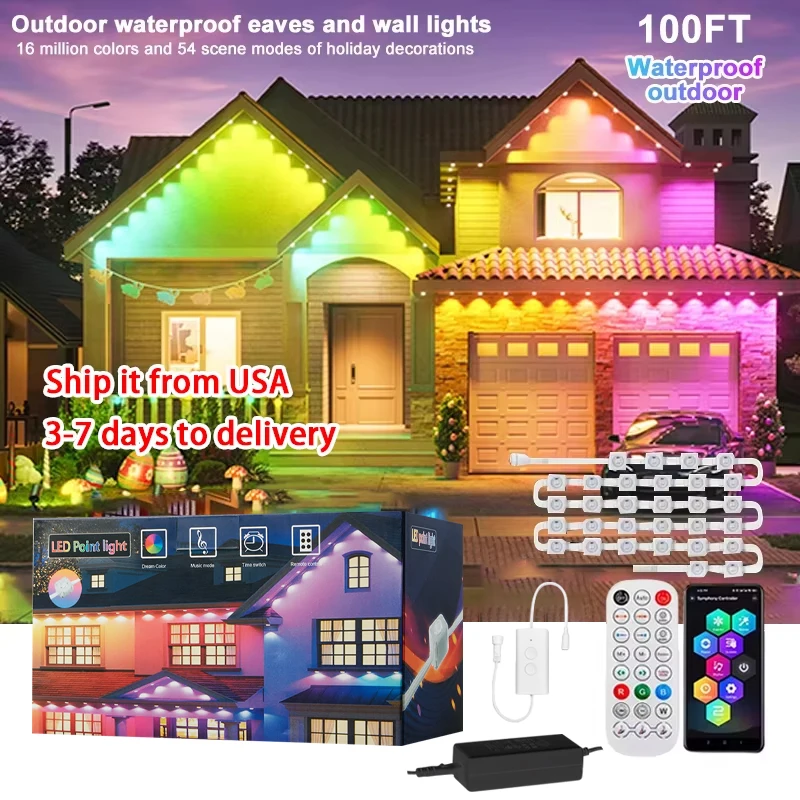 

Permanent Outdoor Lights Smart RGBIC Eaves LED Lights Festival Flashing Lighting Fairy String for Christmas Holiday Decorations