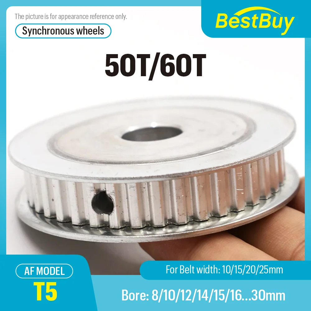 T5 Synchronous Wheels 50T/60T Alloy AF Shape Pitch 5mm Bore 5-30mm Compatible with Belt Widths 10/15/20/25mm Timing Belt