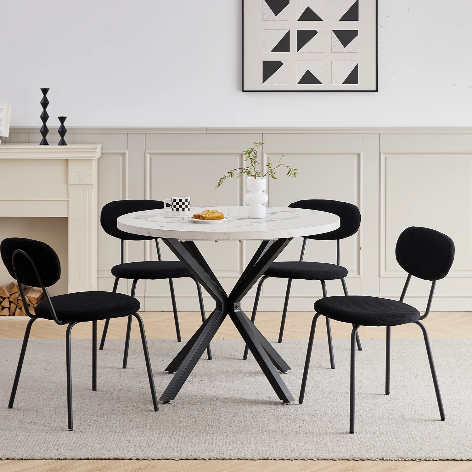 Set aus 4/6 nordischen Esszimmerstühlen mit Eisenbeinen, gepolstert, schlicht, hochwertig, stapelbar für Wohnzimmer/Wartezimmer/Bar/Restaurant – Detail 15