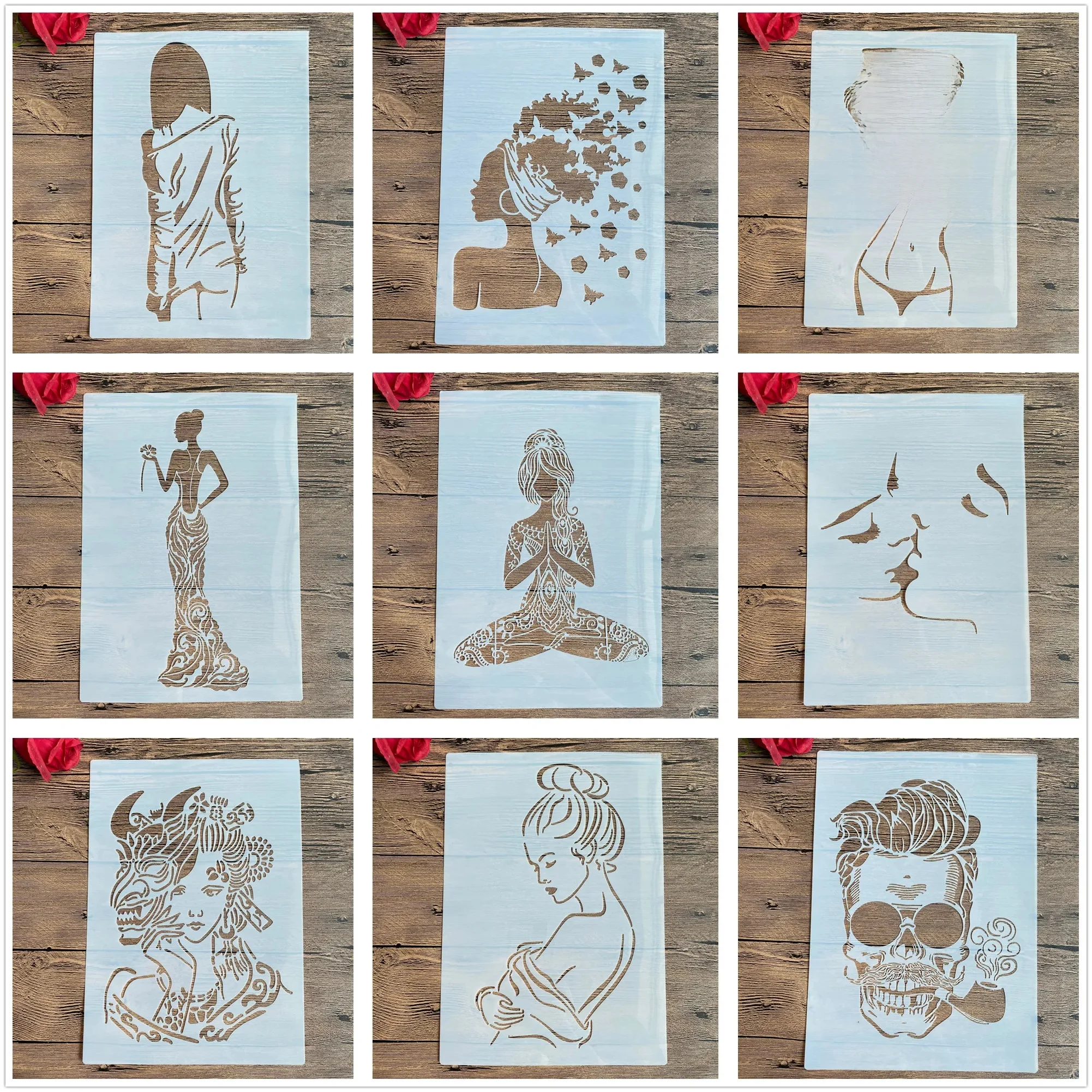 A4 29*21cm DIY postać dziewczyna szablony malowanie ścian księga gości kolorowanie tłoczenie Album papier dekoracyjny szablon karty ściana — zdjęcie 2
