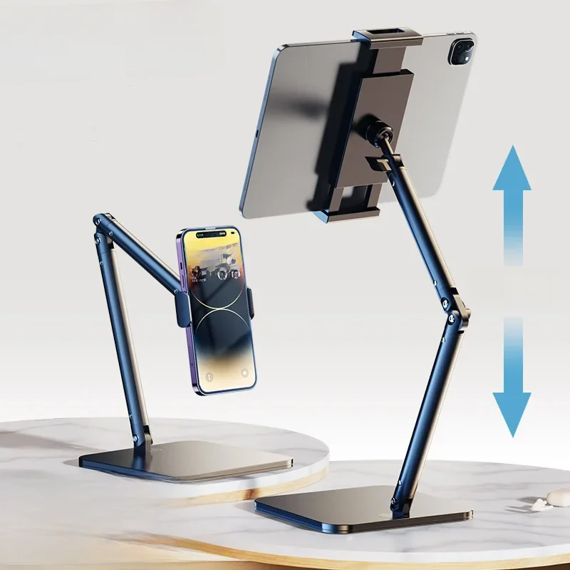 Stojak na tablet do komputera stacjonarnego, regulowany do wysokości 42 cm, stojak na iPada obracany o 360 stopni. °   Obrotowy metalowy uchwyt na tablet i smartfon o przekątnej 4,7-13 cali — zdjęcie 2