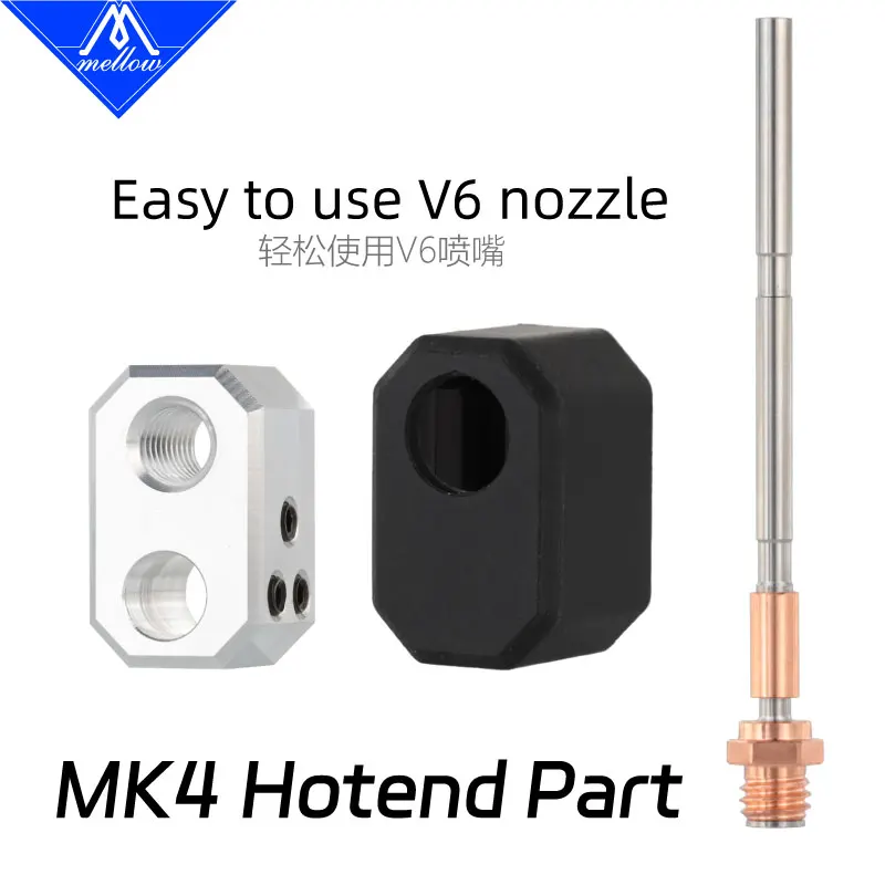 Mellow MK4 Hotend Parts Titanium&Copper Heatbreak Thorat/ Aluminum Heat Block / Socks For XL MK4 3D Printer V6 Nozzle
