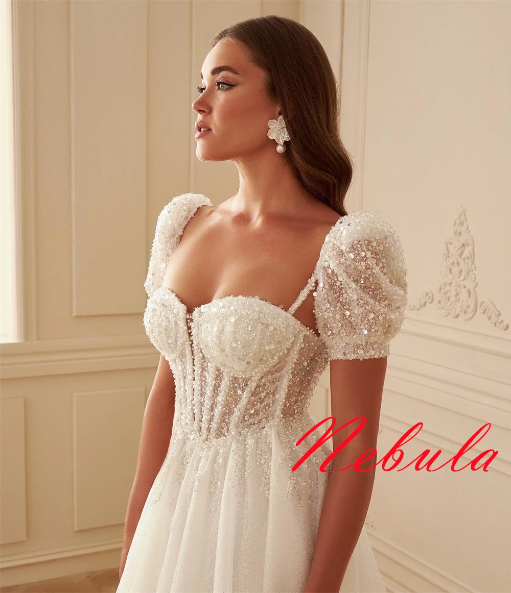 تخصيص أنيقة الأورجانزا مطرزة فستان الزفاف رائعة حمالة السباغيتي الأشرطة أكمام ذيل شابيل أثواب الزفاف