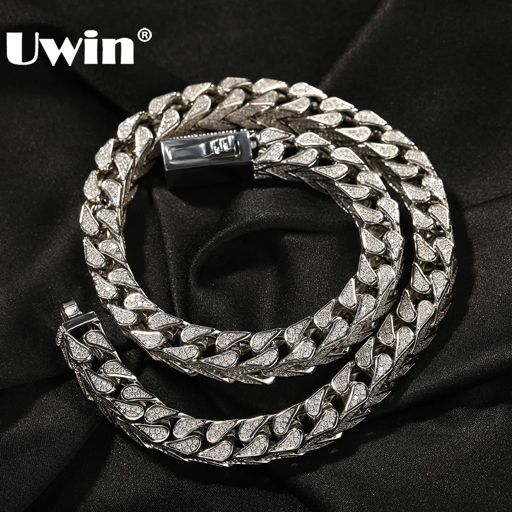 

UWIN 9mm Keel Link Chain Necklaces for Men Iced Out Cubic Zircon Prong Cuban Chain Bracelets Necklace Fashion Hip Hop Jewelry