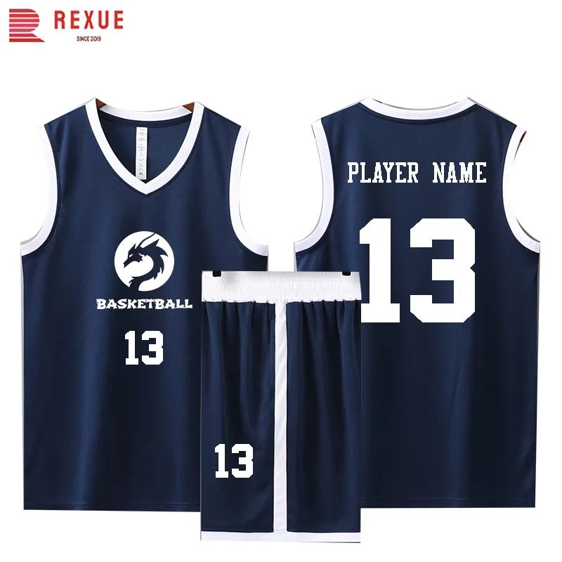 New Style Basketball Uniform Set for Kids Men Custom Quick-dry Wicking School University Match Training Basketball Jertsey Suit