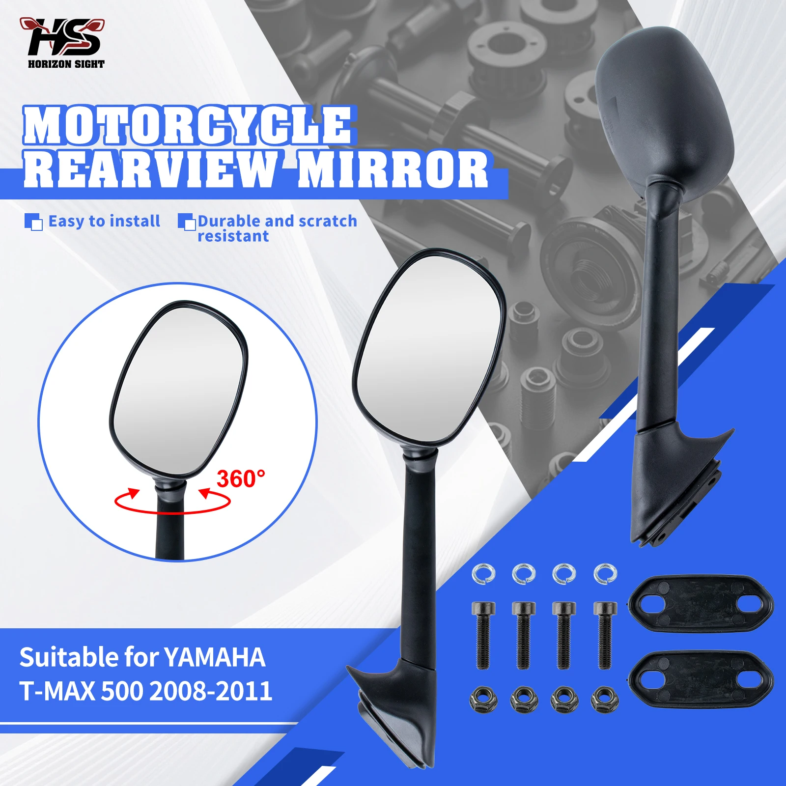 HS Motorcycle Left Right Rear View Mirrors Rear View Mirror For YAMAHA T-MAX 500 TMAX 500 XP 500 2001-2011 Side Mirrors
