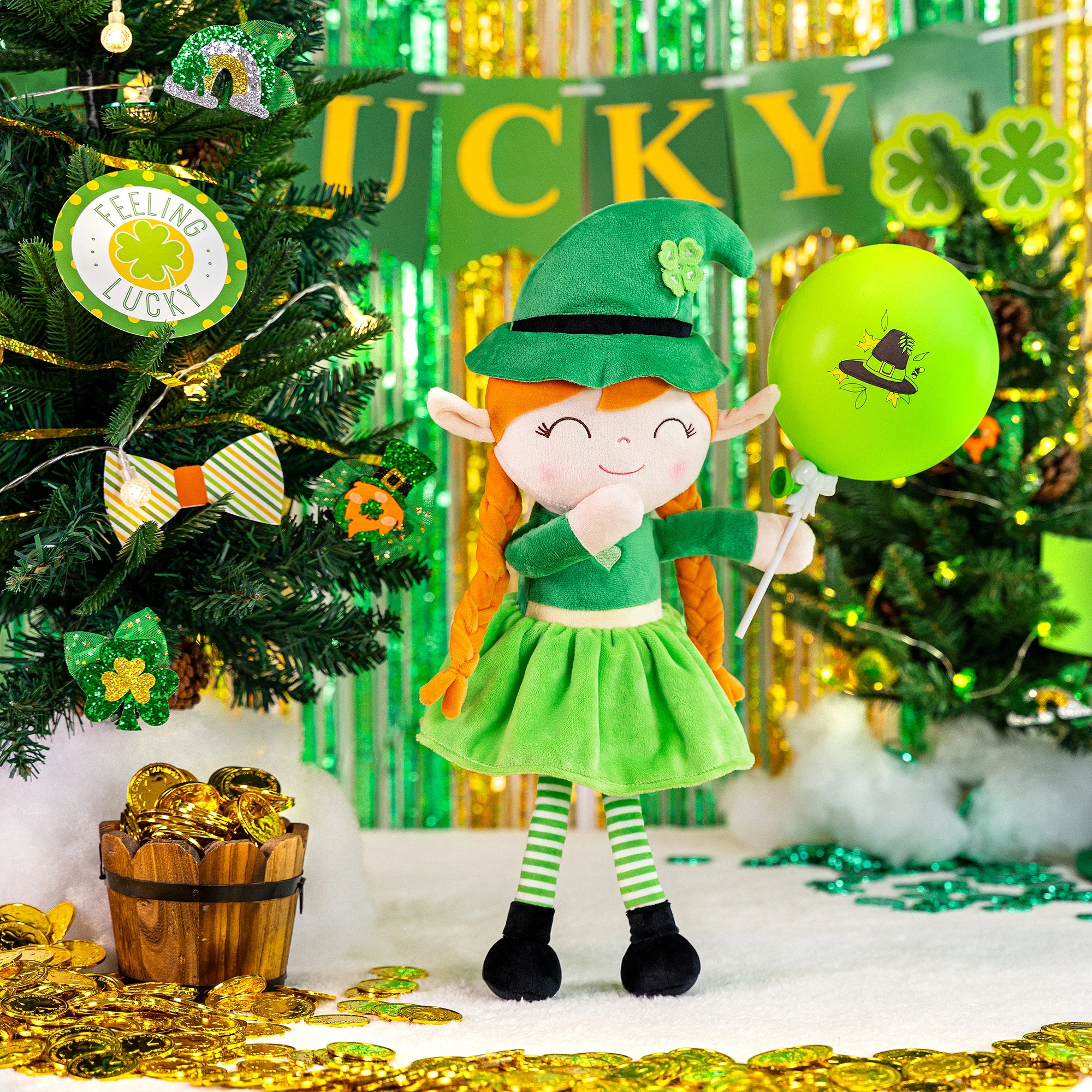 Gloveleya-女の赤ちゃんのためのぬいぐるみ、shamrockは、saint Patrick's dayのギフト、柔らかいペルーの人形、アイリッシュブラ