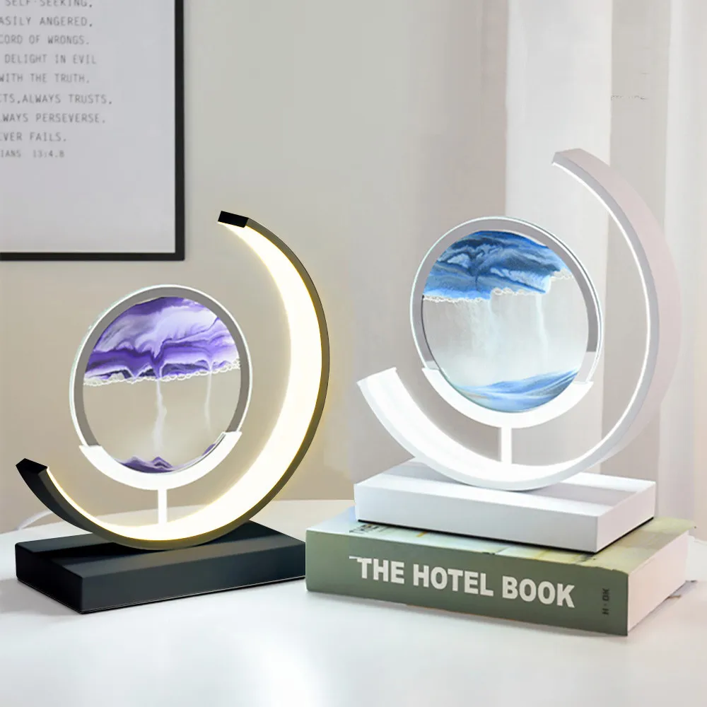 Quicksand Art Light Hourglass LED Light Moving Sand Art Picture 3D Dynamic Fast Sand Light Quicksand Painting Table Lamp