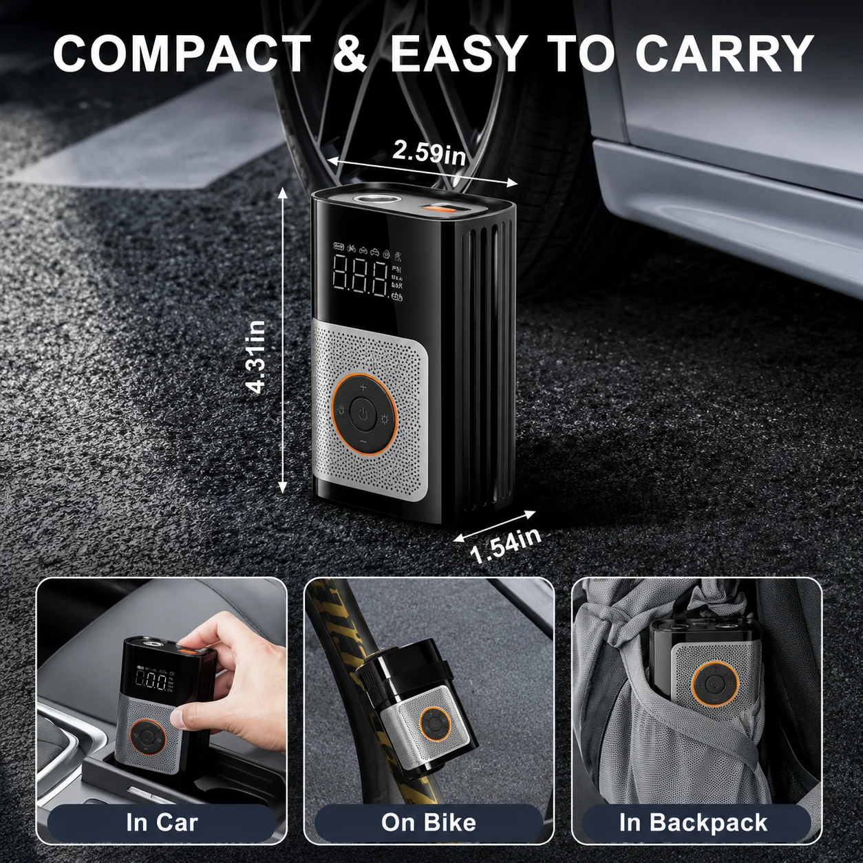 Mini Portable Tire Inflator 150PSI Rechargeable Air Compressor with Digital Gauge for Car Motorcycle Bike Ball