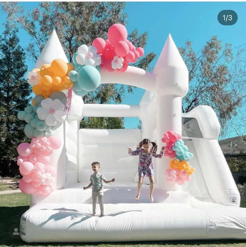 Wedding Bounce House with Side Slide White Party Entertaining Playground Children Adults 14x13x10ft Vast Inflatable Bouncer