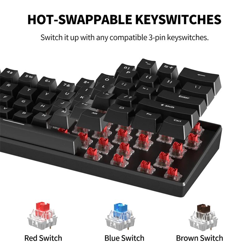 ZIFRIEND-Mini Teclado Mecânico, Preto, Vermelho, Azul, Interruptor Marrom, 3 Pins, Hot Swappable, USB, Tipo-C, RGB, 61 Chaves, H61K