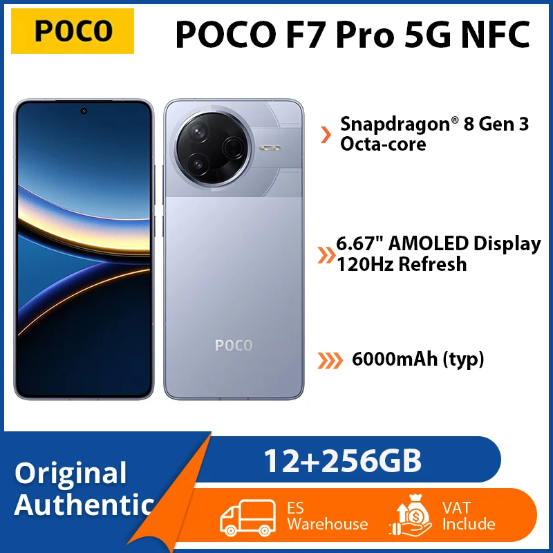 Téléphone portable POCO F7 Pro 5G NFC d'origine, écran AMOLED de 6,67 pouces, processeur Snapdragon 8 Gen 3, appareil photo 50MP avec stabilisation optique de l'image (OIS), batterie de 6000 mAh