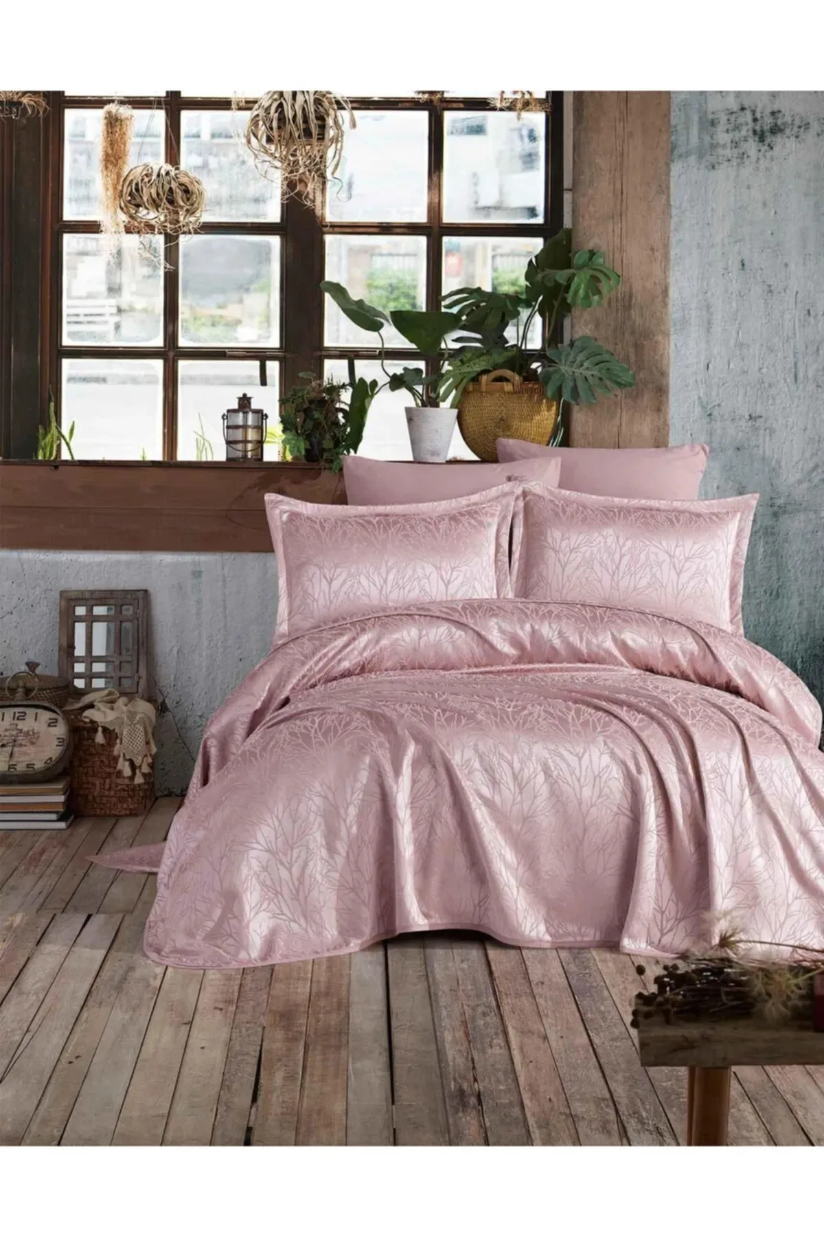 Bed Cover Set Double Jacquard Chenil Fabric Miracle Rose dry Color