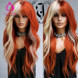 Orange Color Synthetic Loose Wave 13x4 Lace Front Wig Gluess Heat Resistant Drag Queen Cosplay Wigs For Black Women Pre Plucked